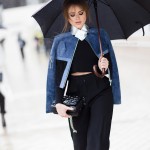 Kristina Bazan in the rain at Louis Vuitton Show in Paris Street style at Louis Vuitton FW 16 show in Paris on March 9th photographed by Armenyl.com