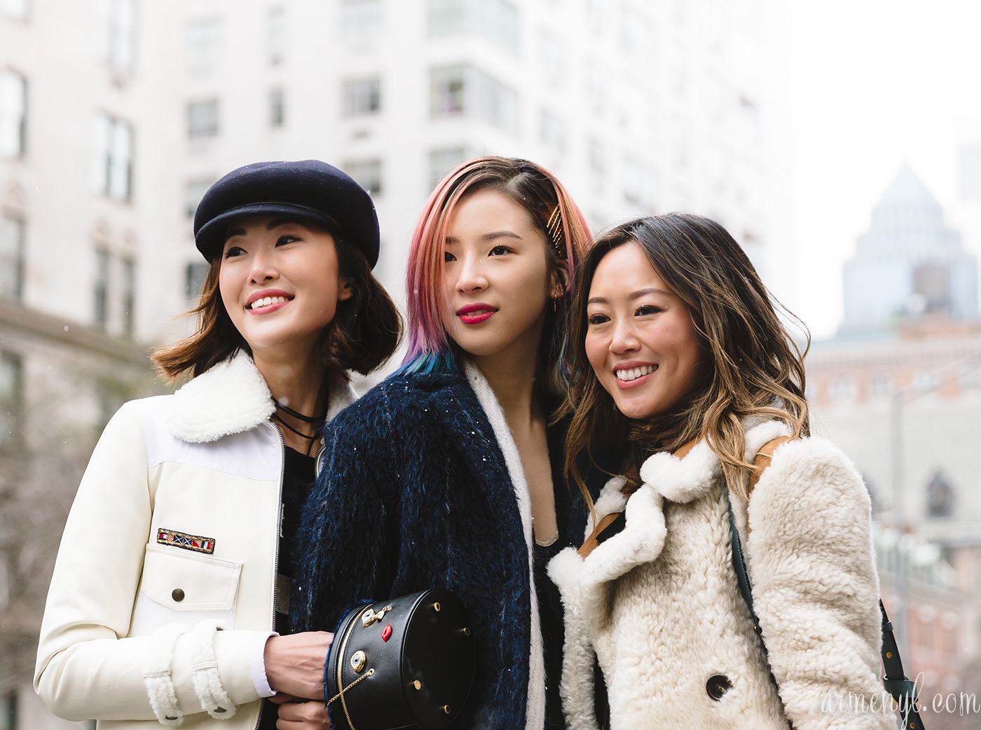 Chriselle Lim, Irene Kim and Aimee Song together outside Tommy Hilfiger f/w 16 show in NYC