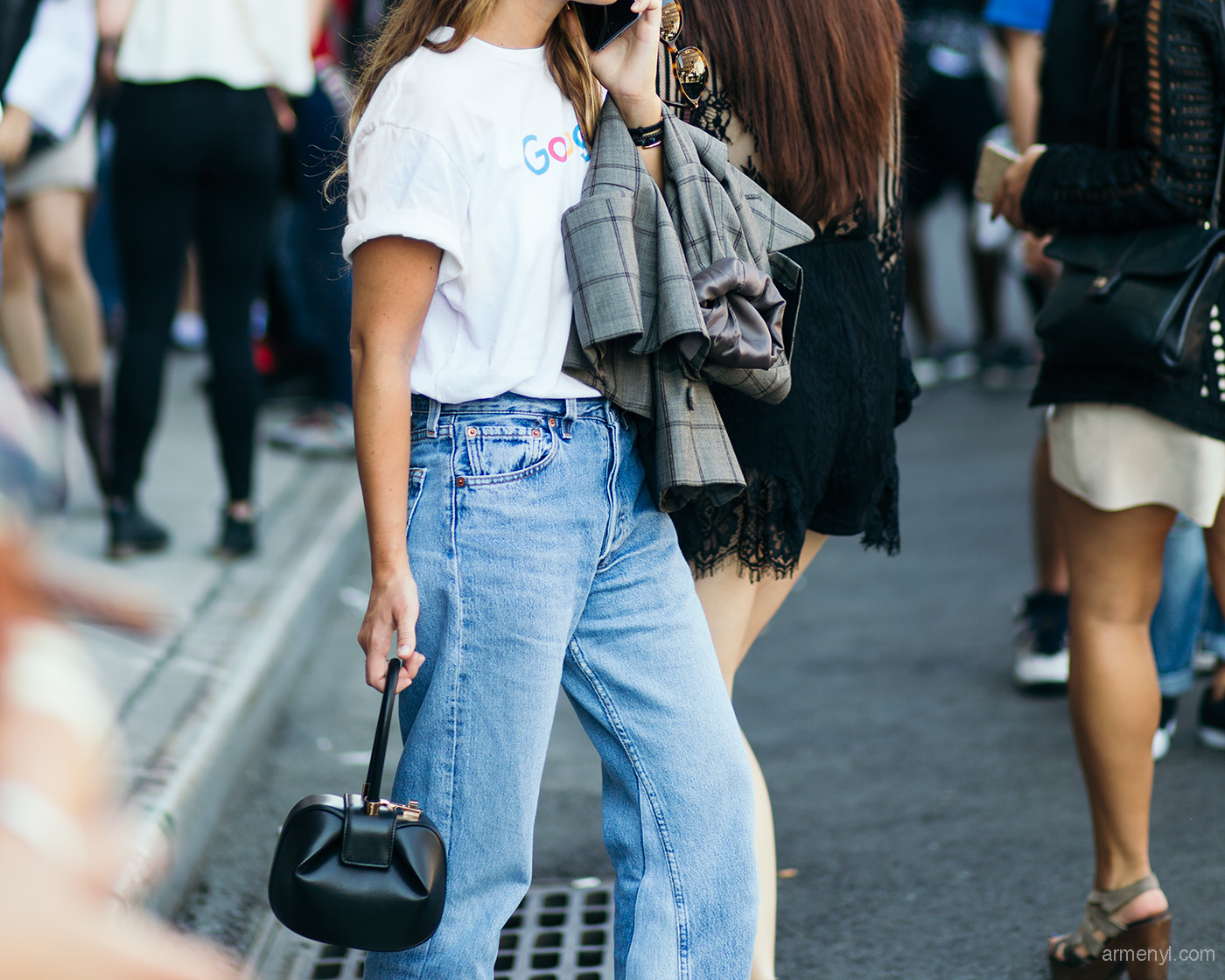 Miroslava Duma Simple street style look at New York Fashion Week street style photograph by Armenyl photography