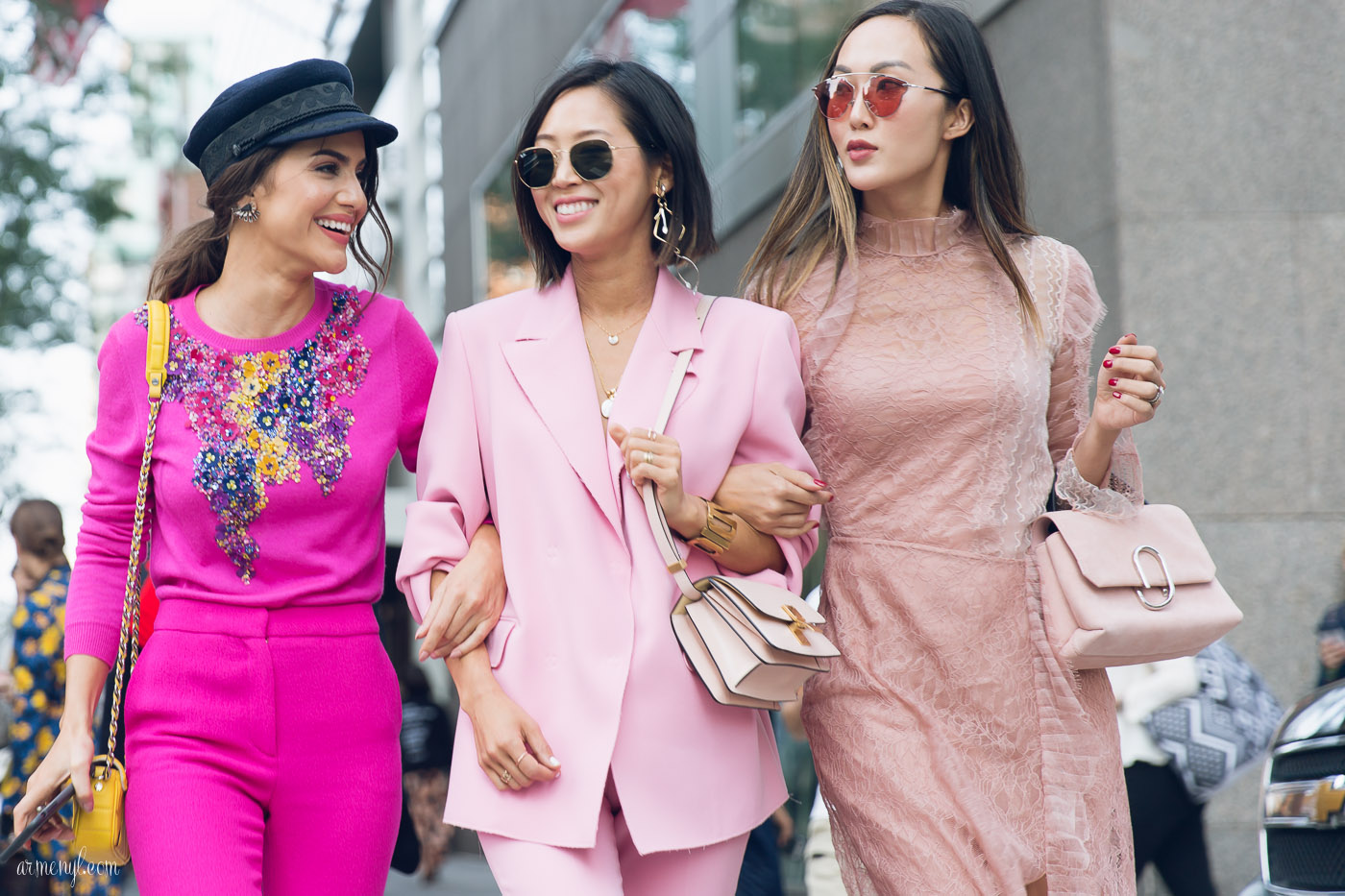 The best pink pantsuits street style looks at New York Fashion Week SS 2018 photo by street style photographer Armenyl