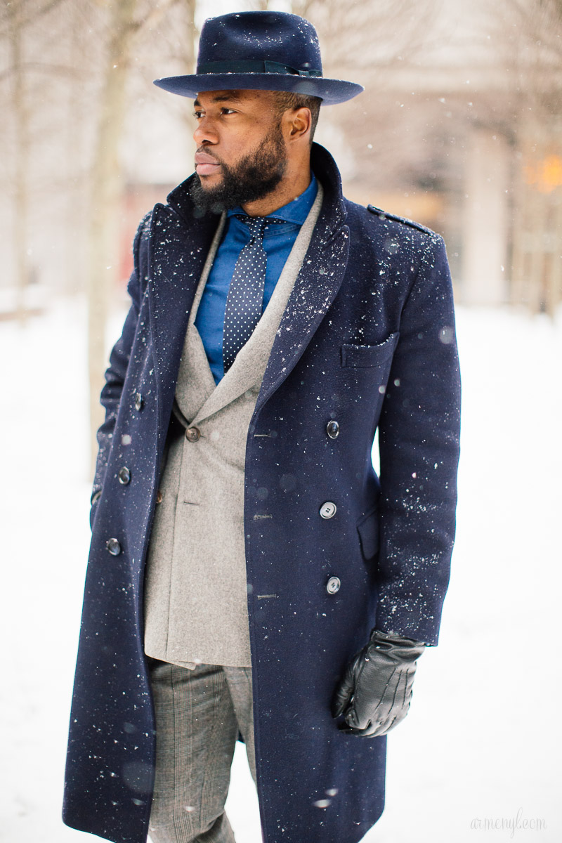 Grey and Blue suits Men's Street style at New York Fashion Week 2015 by Armenyl.com