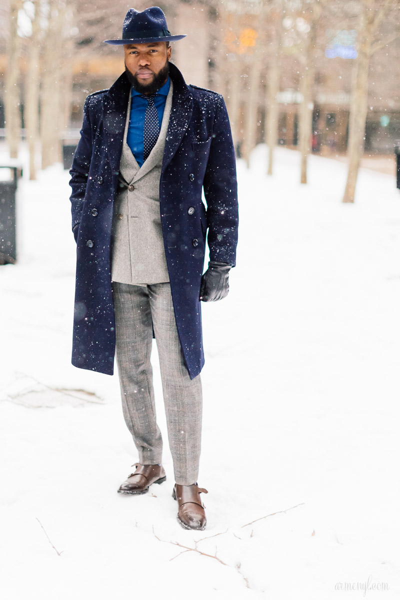 Grey and Blue suits Men's Street style at New York Fashion Week 2015 by Armenyl.com