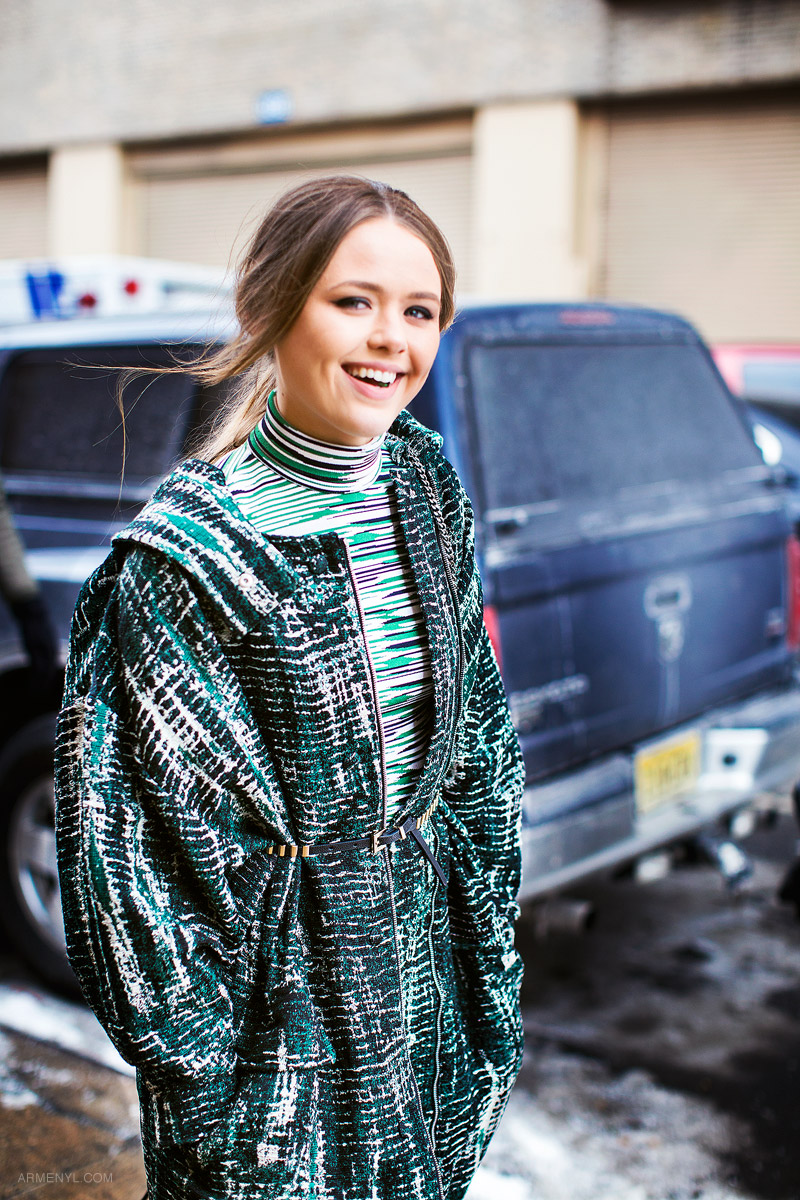 Kristina Bazan Kayture on the go photographed by Armenyl.com at NYFW