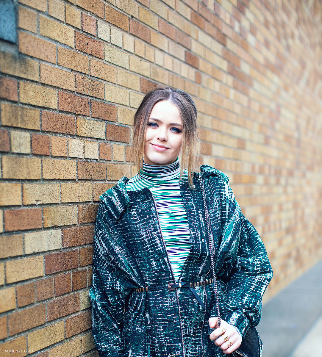 Kristina Bazan Kayture on the go photographed by Armenyl.com at NYFW