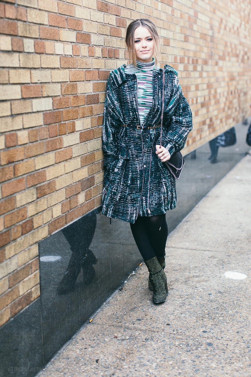 Kristina Bazan Kayture on the go photographed by Armenyl.com at NYFW