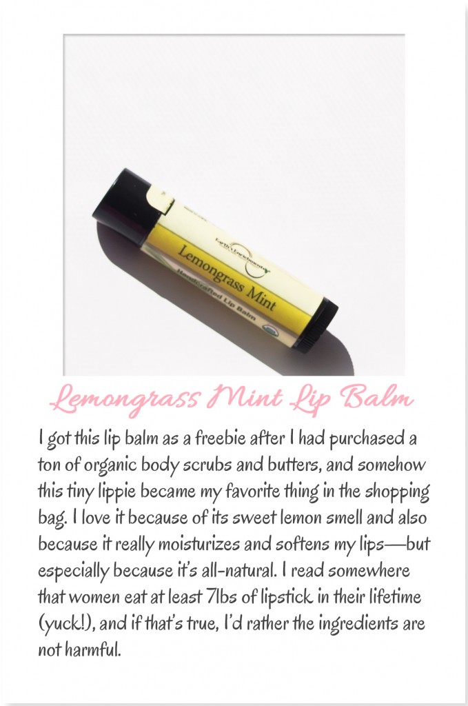 Armenyl's list and photographs of summer beauty favorites: Earth's Enrichments Lemongrass mint Lip Balm by Armenyl.com