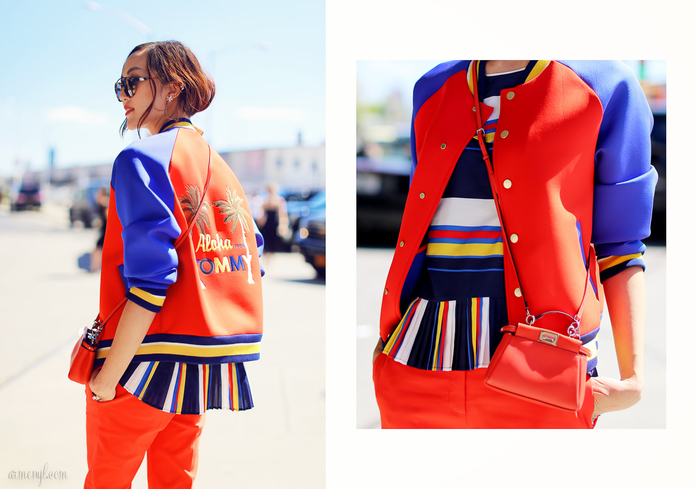 Chriselle Lim of the Christelle Factor in Full Tommy Hilfiger look and Tommy Hilfiger bomber jacket at Tommy Hilfiger Fashion Show in New York on September 2015