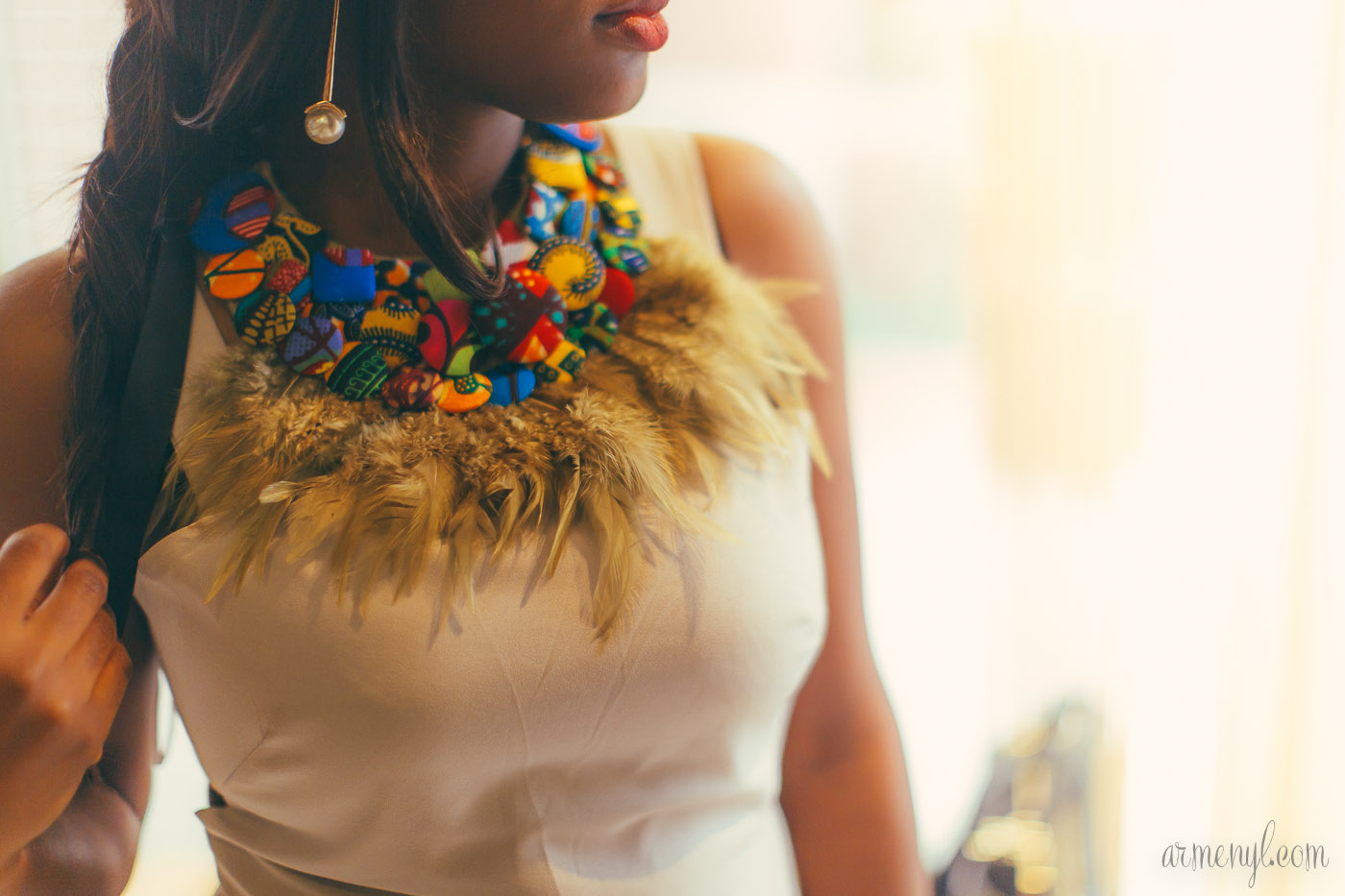 Christie Brown Button bib Woven Basket for Shopping for Fashion in Ghana, Accra, Osu West Africa style photographed by Fashion blogger Armenyl 