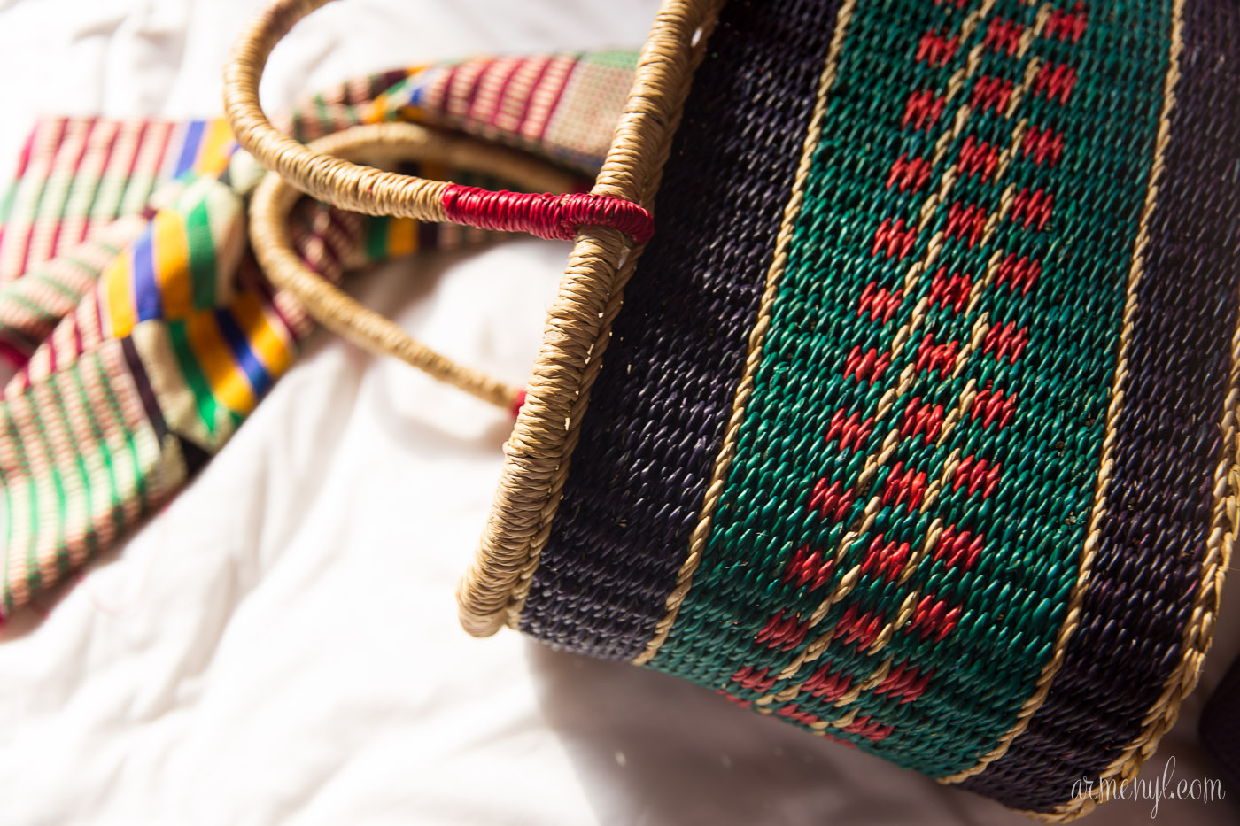 Woven Basket for Shopping for Fashion in Ghana, Accra, Osu West Africa style photographed by Fashion blogger Armenyl