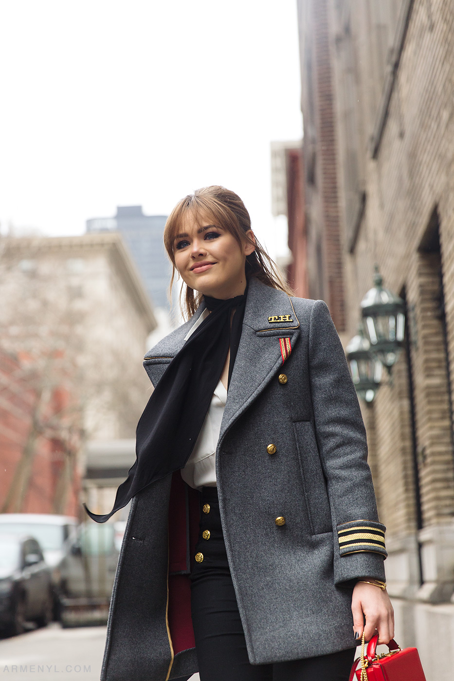 Kristina Bazan Kayture Street style at New York Fashion Week in Grey Tommy Hilfiger Blazer at Tommy Hilfiger FW 16 show in New York City photographed by Armenyl.com