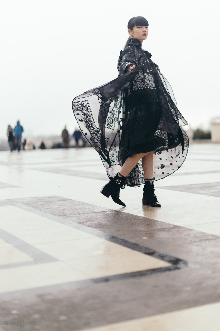 Bandana Print Dress at Sacai Paris Fashion Week Street style Photographed by Armenyl.com