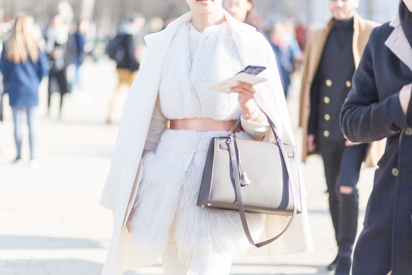 Soft tones, Pink and grey, pastel colors coats winter fashion at Paris Fashion Week Elie Saab AW 16 photographed by Armenyl.com