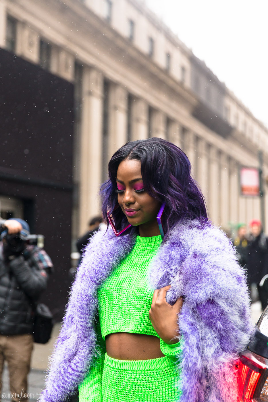 Justine Skye Make up and purple hair photographed in New York City by Armenyl.com