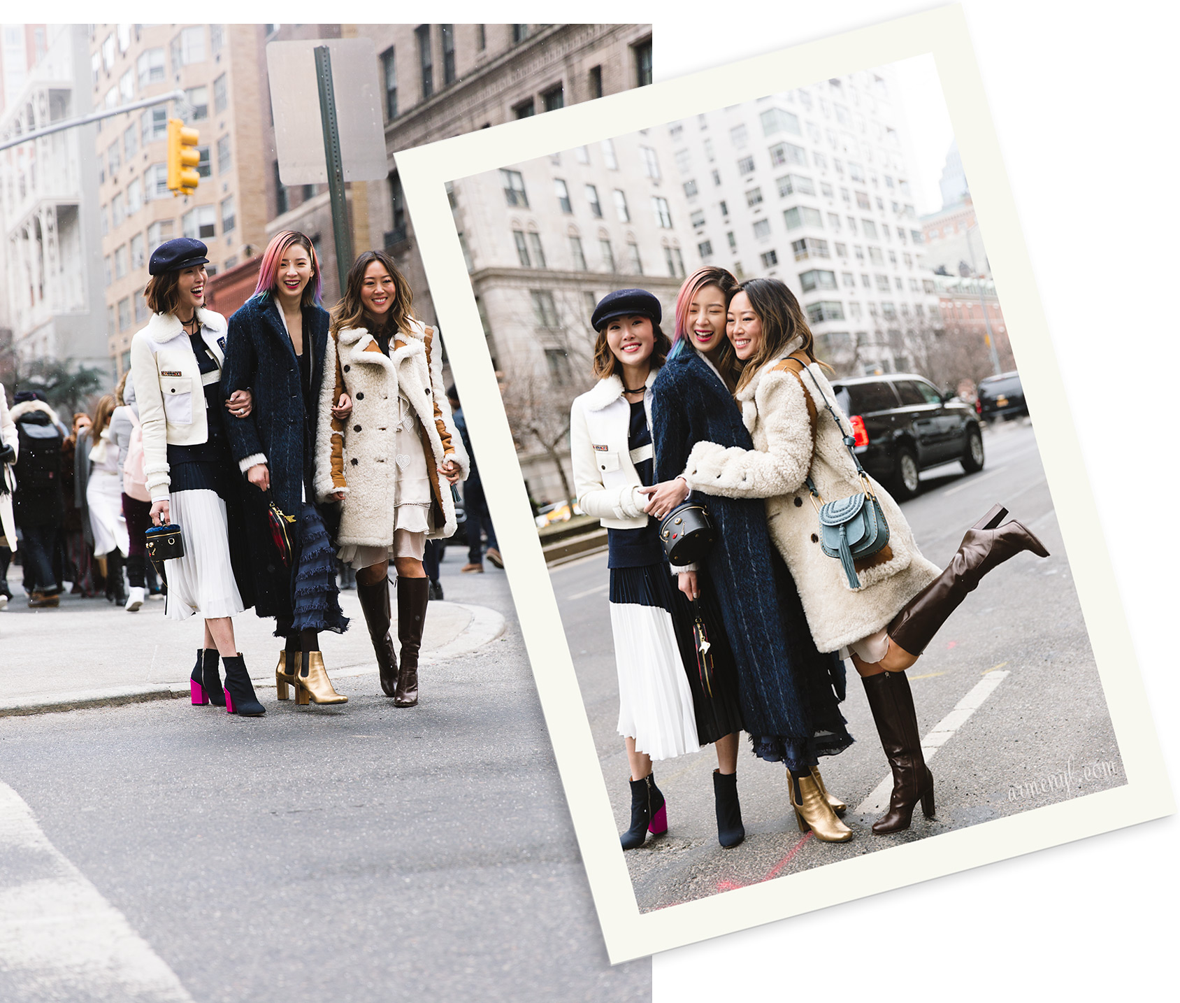 Chriselle Lim, Irene Kim and Aimee Song together outside Tommy Hilfiger f/w 16 show in NYC