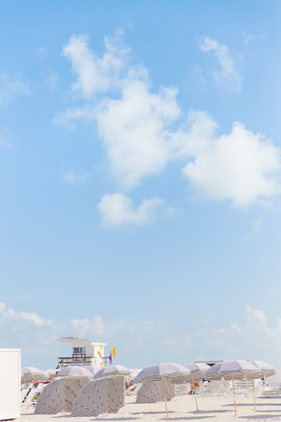 Miami Florida stripped beach umbrellas photographed by Armenyl