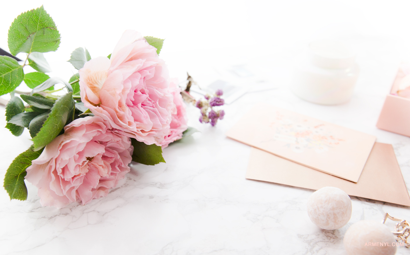 Pink Roses Flatlay by Armenyl.com