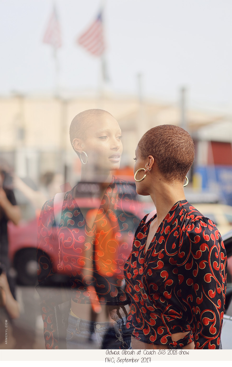 Ghanaian British Fashion Model Adwoa Aboah at Coach SS 2018 show on September 12 photo by Armenyl