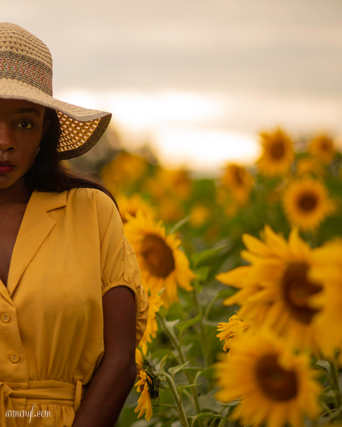 A fashion through travel Self Portrait series by Armenyl featuring the sunflower fields in Jarrettsville Maryland